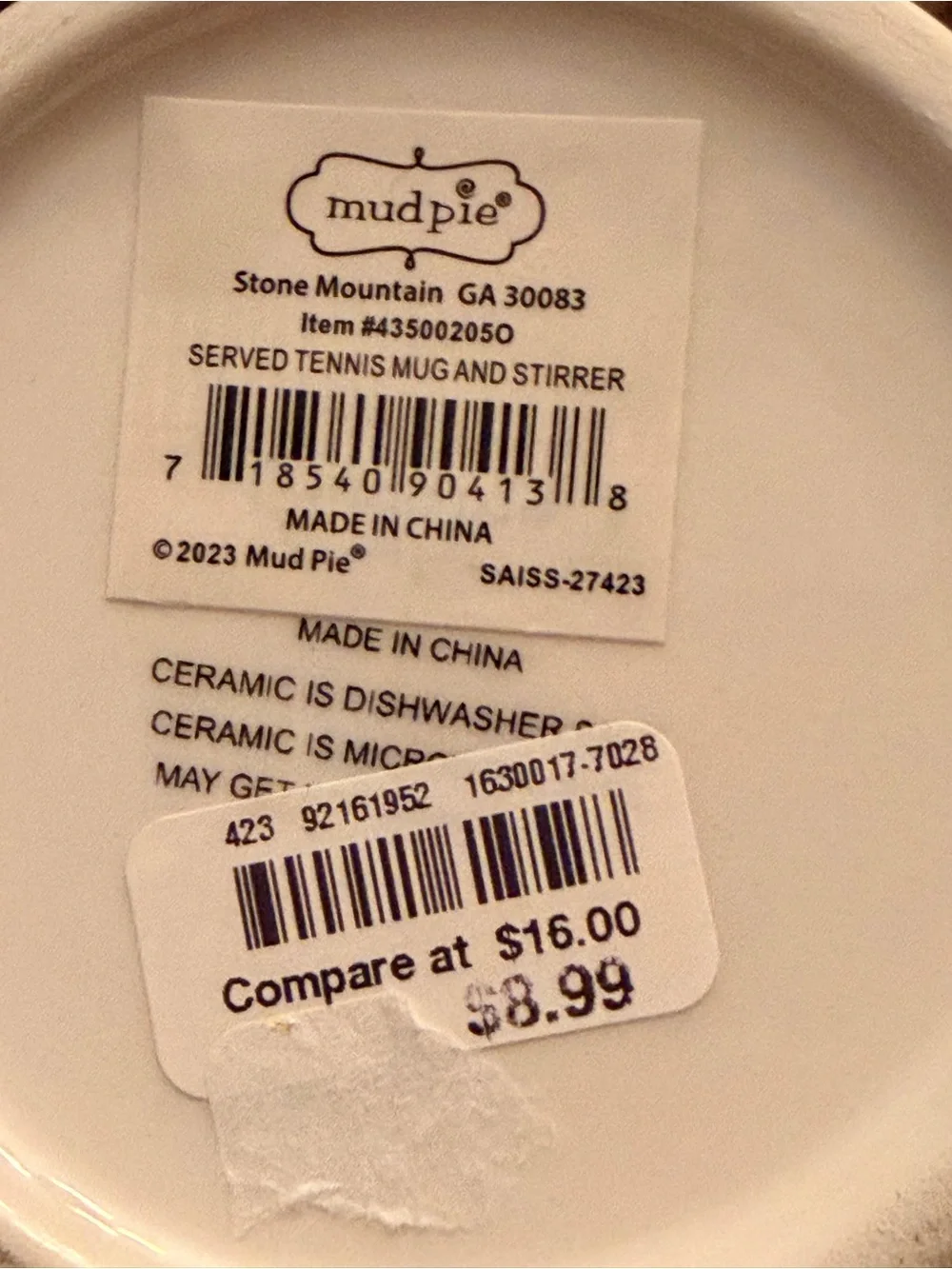 Mud Pie “Over Served” Tennis Mug w/Stirrers (New with defects/can display)